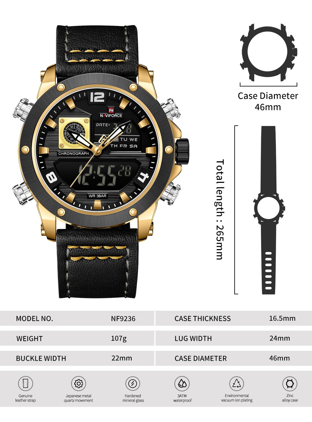Naviforce NF9236 Black Strap Military Style Analog-Digital Watch