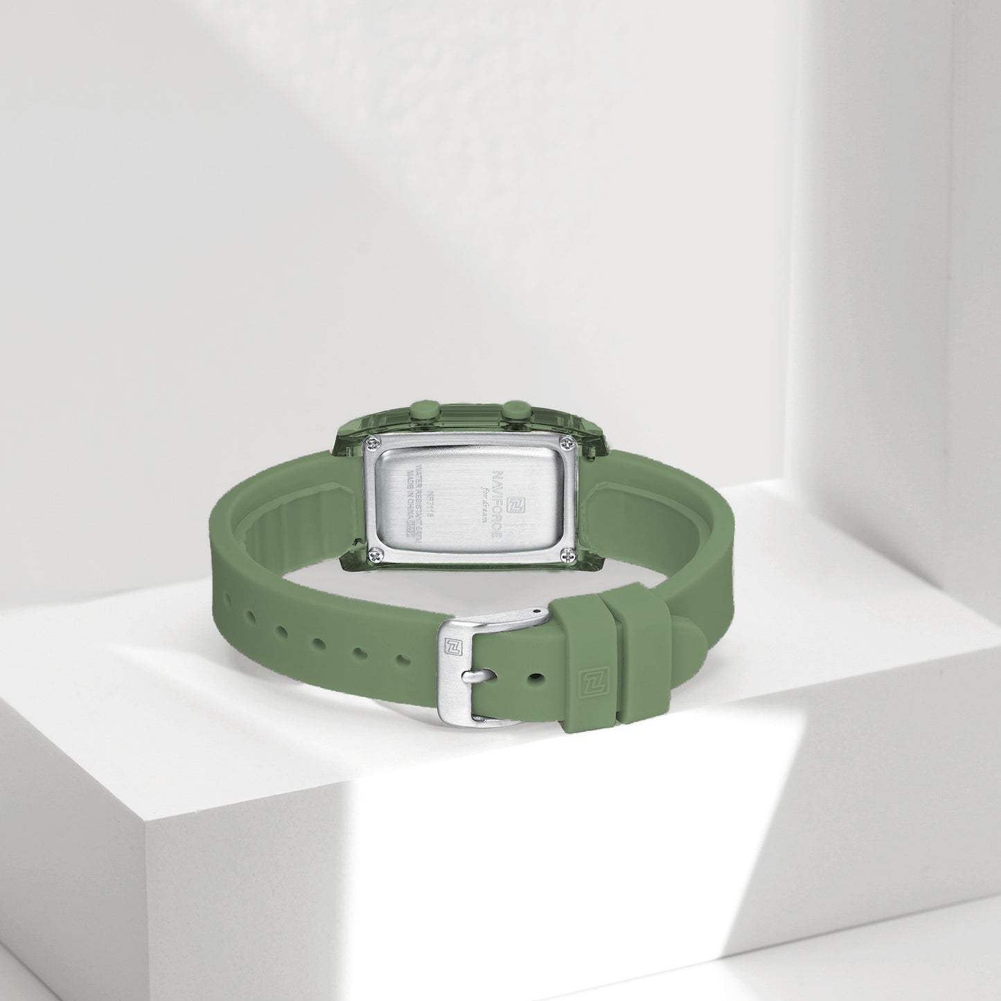 NF7118 Black rectangular dial with Green silicone strap Digital Watch