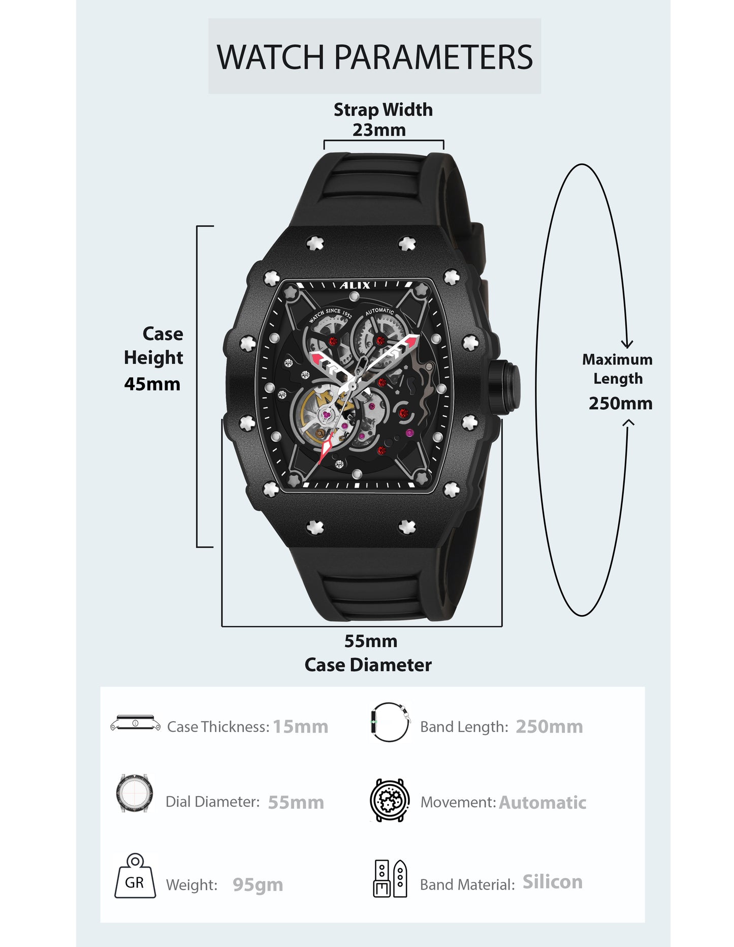 Al2908 Black Automatic Analog Watch