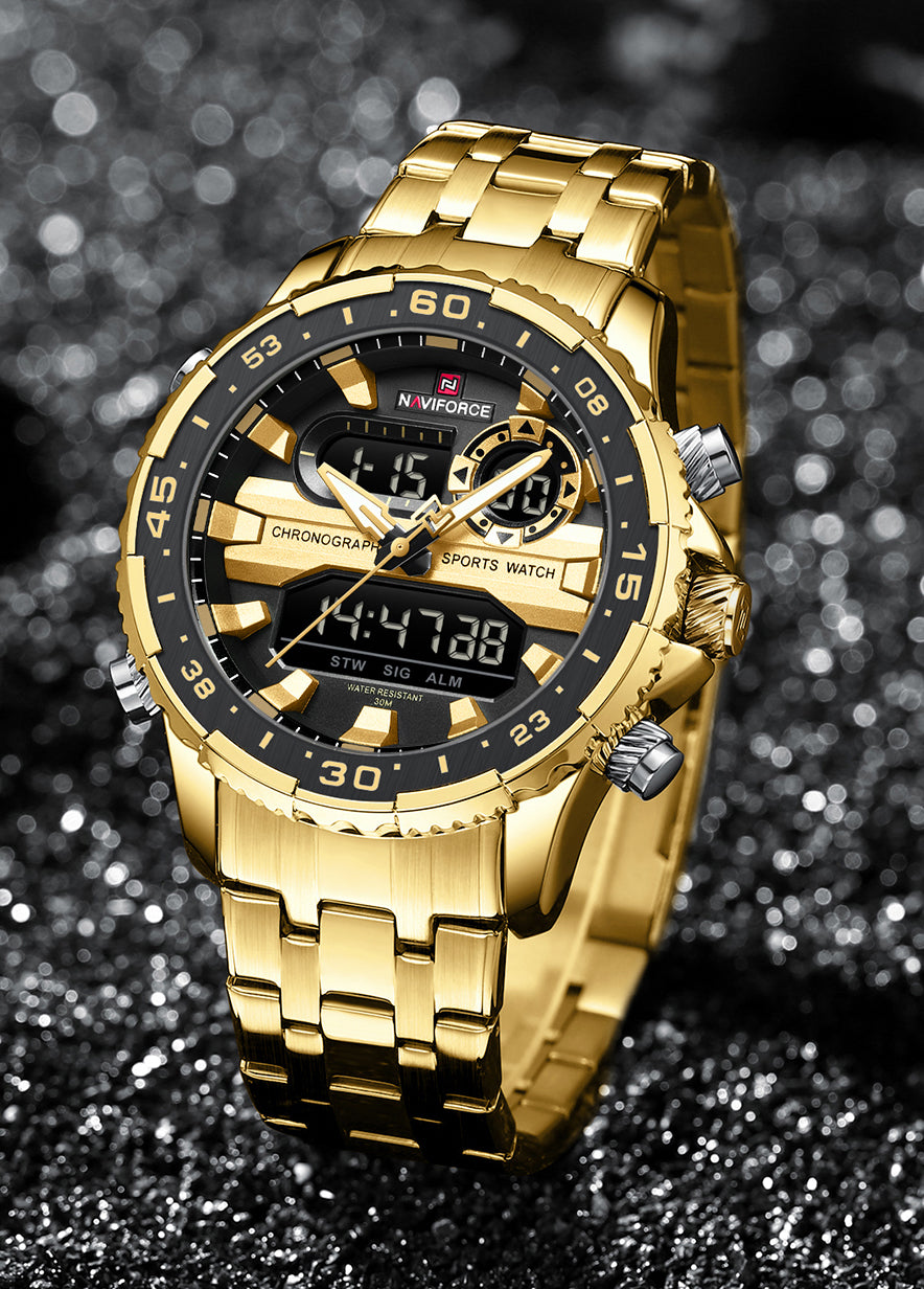 Naviforce NF9234 Versatile design Gold-Black color Analog-Digital Watch
