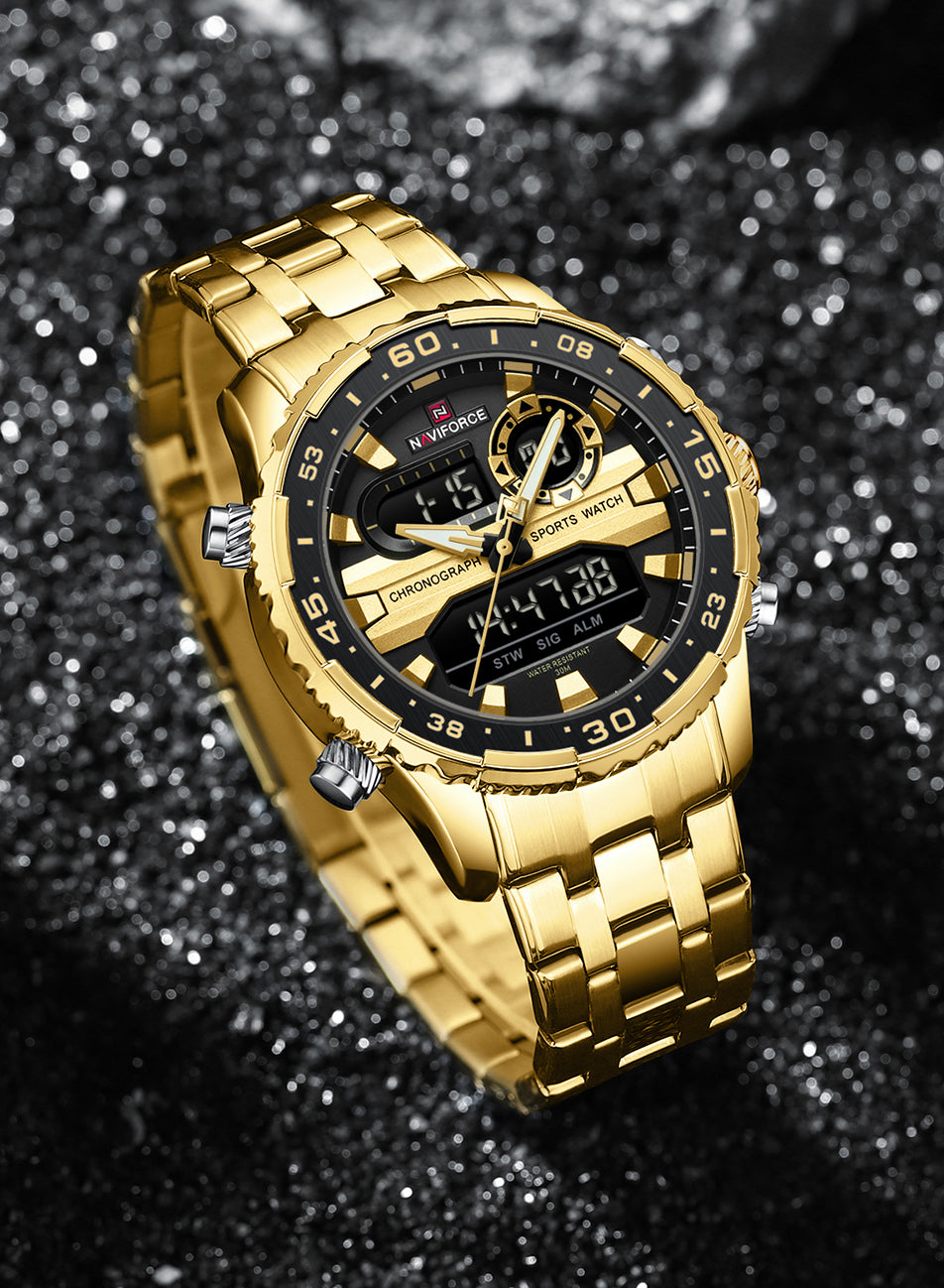 Naviforce NF9234 Versatile design Gold-Black color Analog-Digital Watch