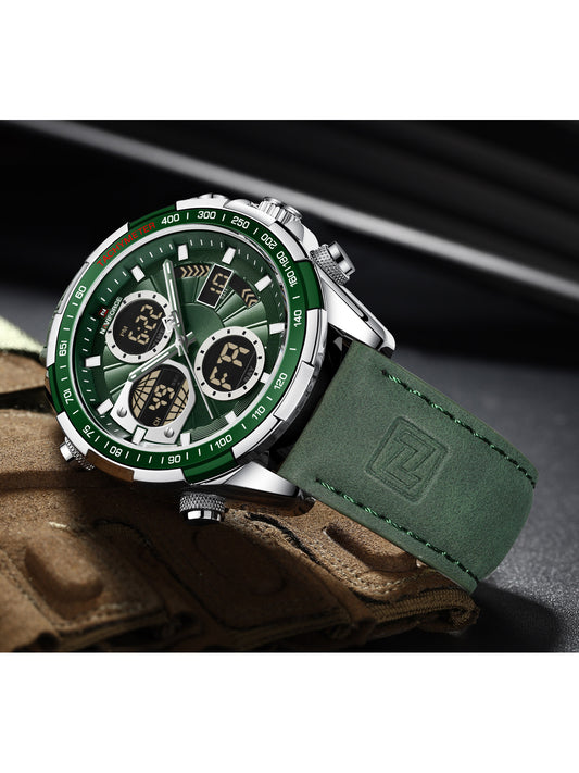 NF9197L Green leather ana-digital watch for men - NAVIFORCE