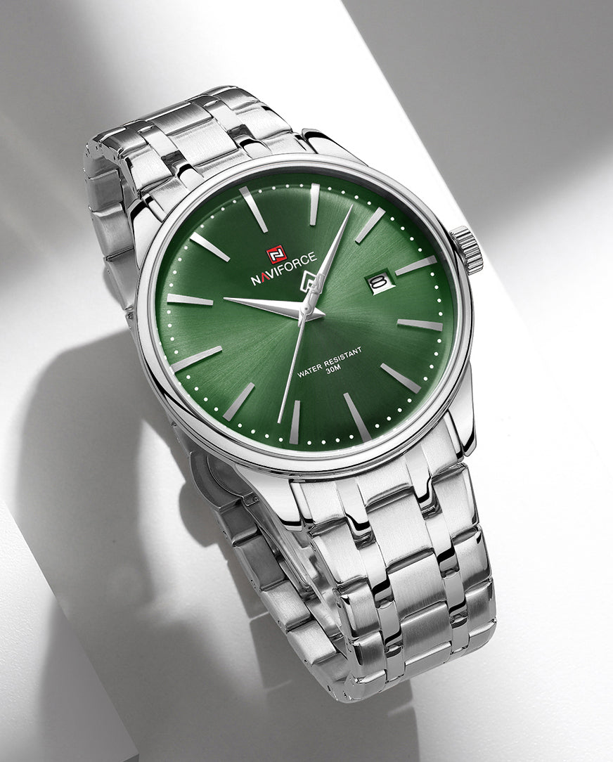 Naviforce NF9230 Silver Green Gentle Elegant Calendar Analog Watch