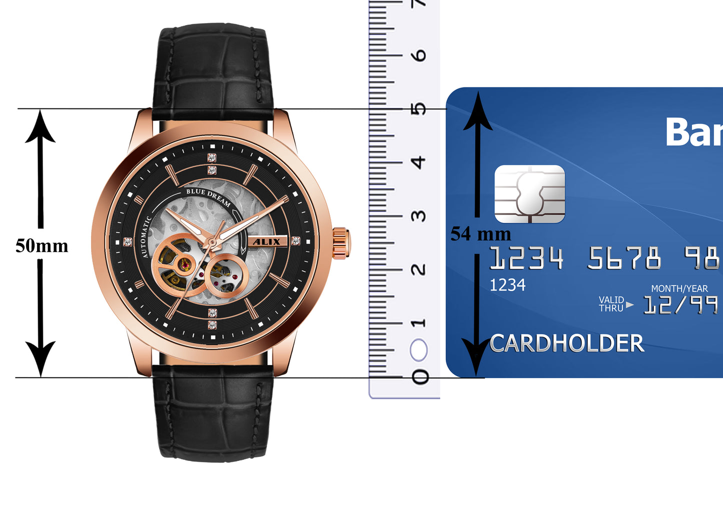 Al2910 Black Leather Strap Automatic Analog Watch