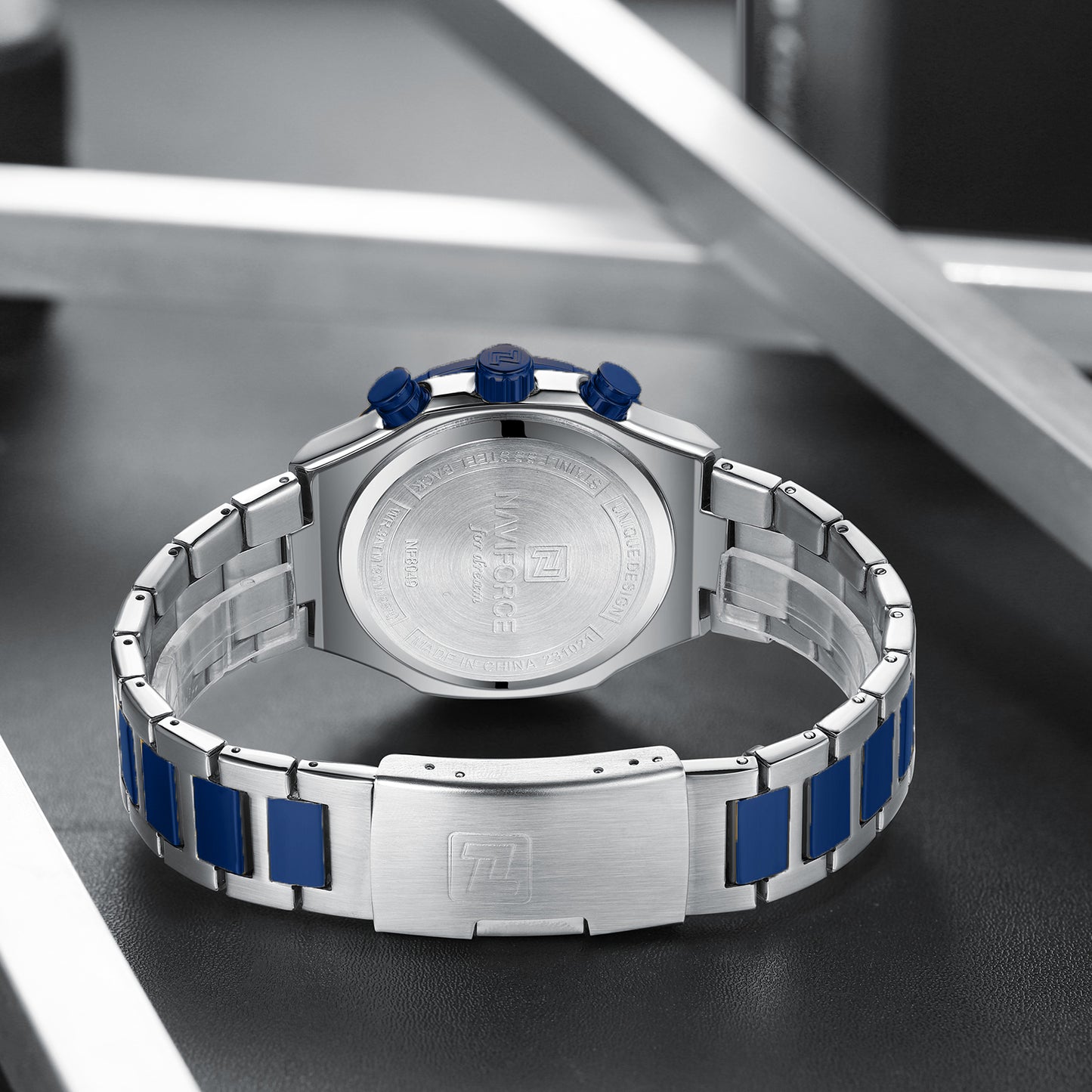 Naviforce NF8049: Silver Blue Multifunction Chrono for Men