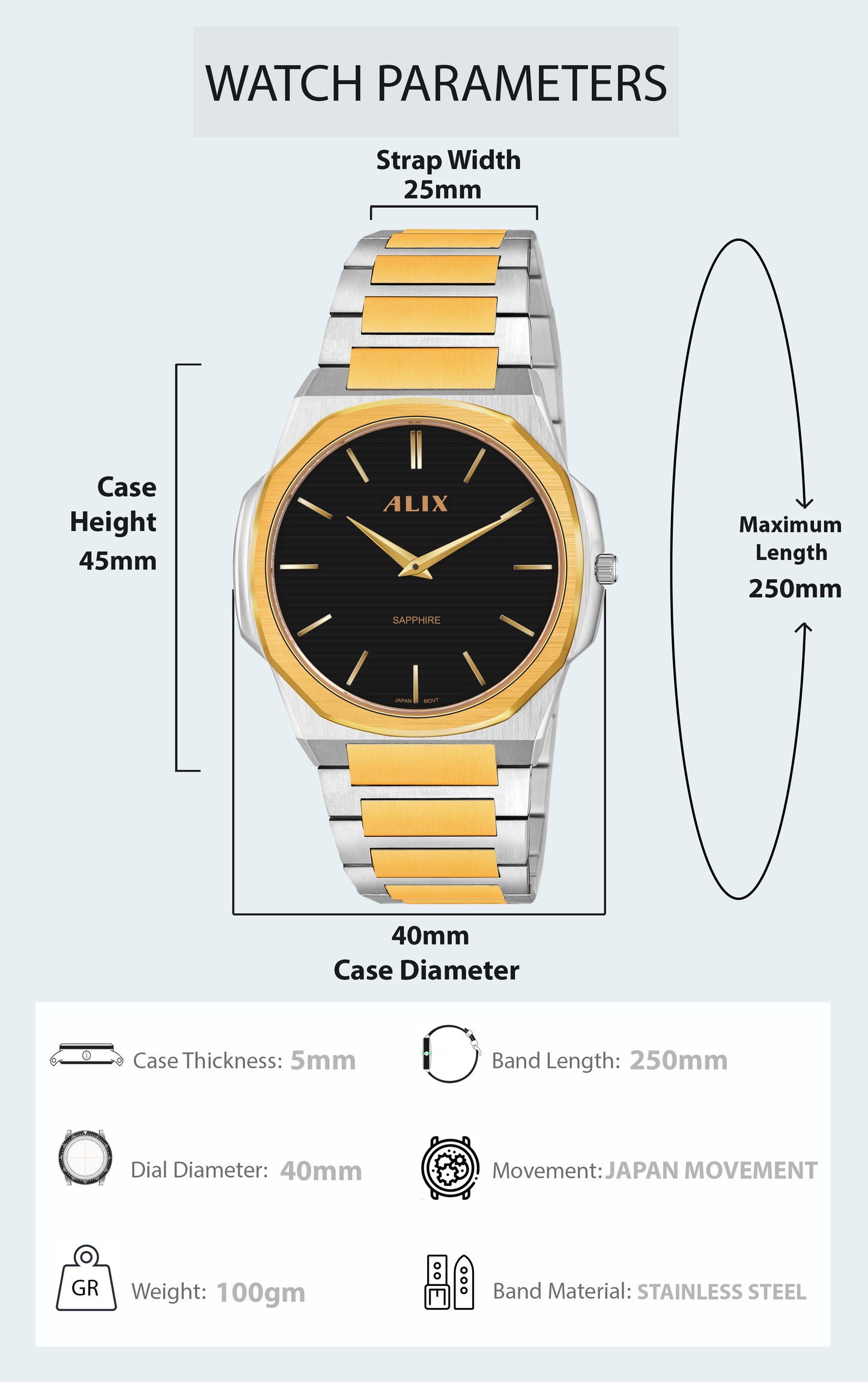 AL2913 Black Dial With Gold Steel Strap Analog Watch