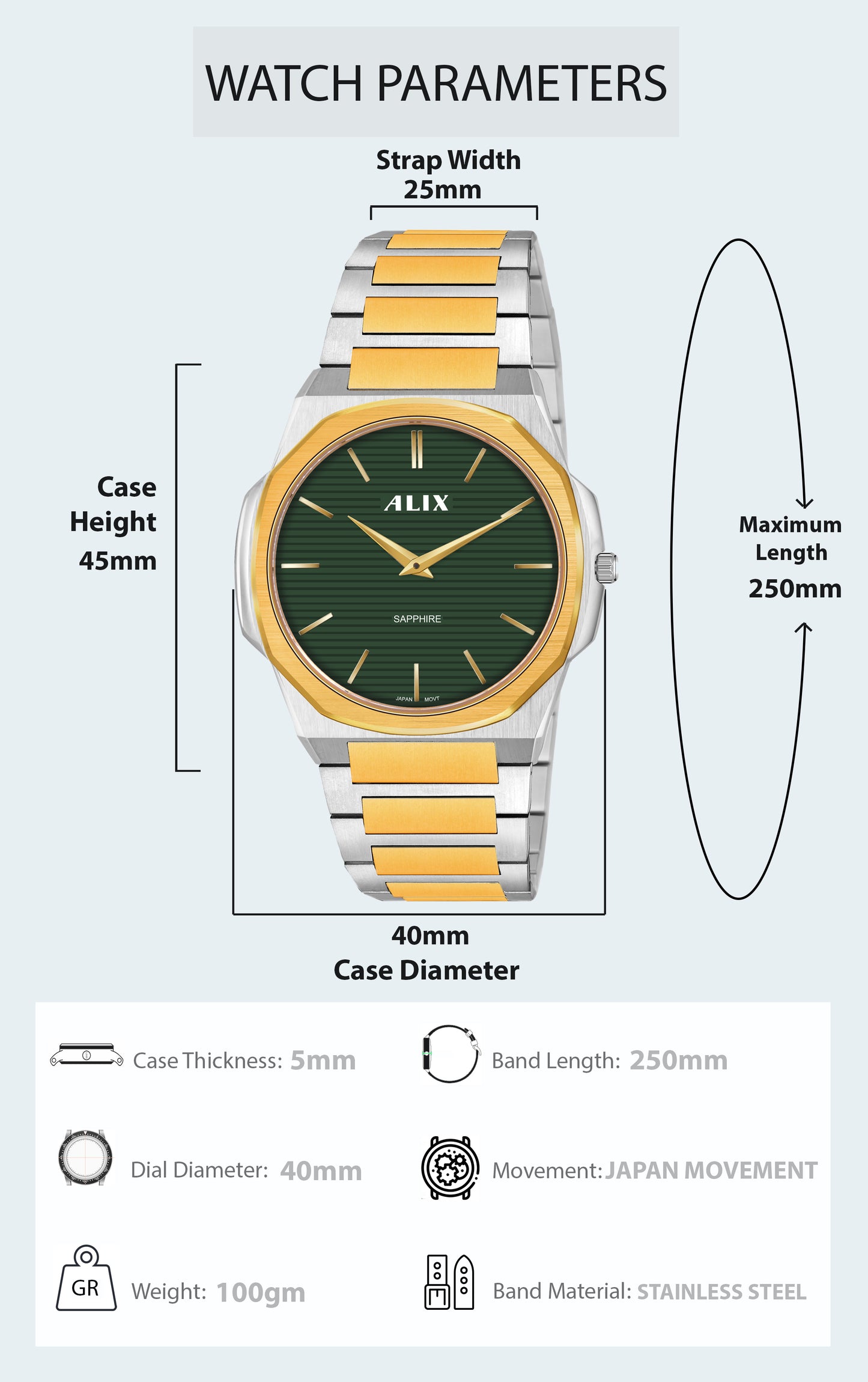 AL2913 Green Dial With Gold Steel Strap Analog Watch