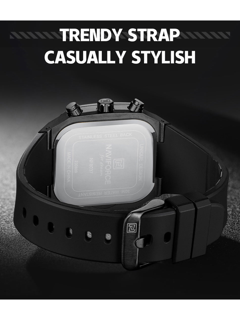 NF8037 Black chronograph watch for men - NAVIFORCE