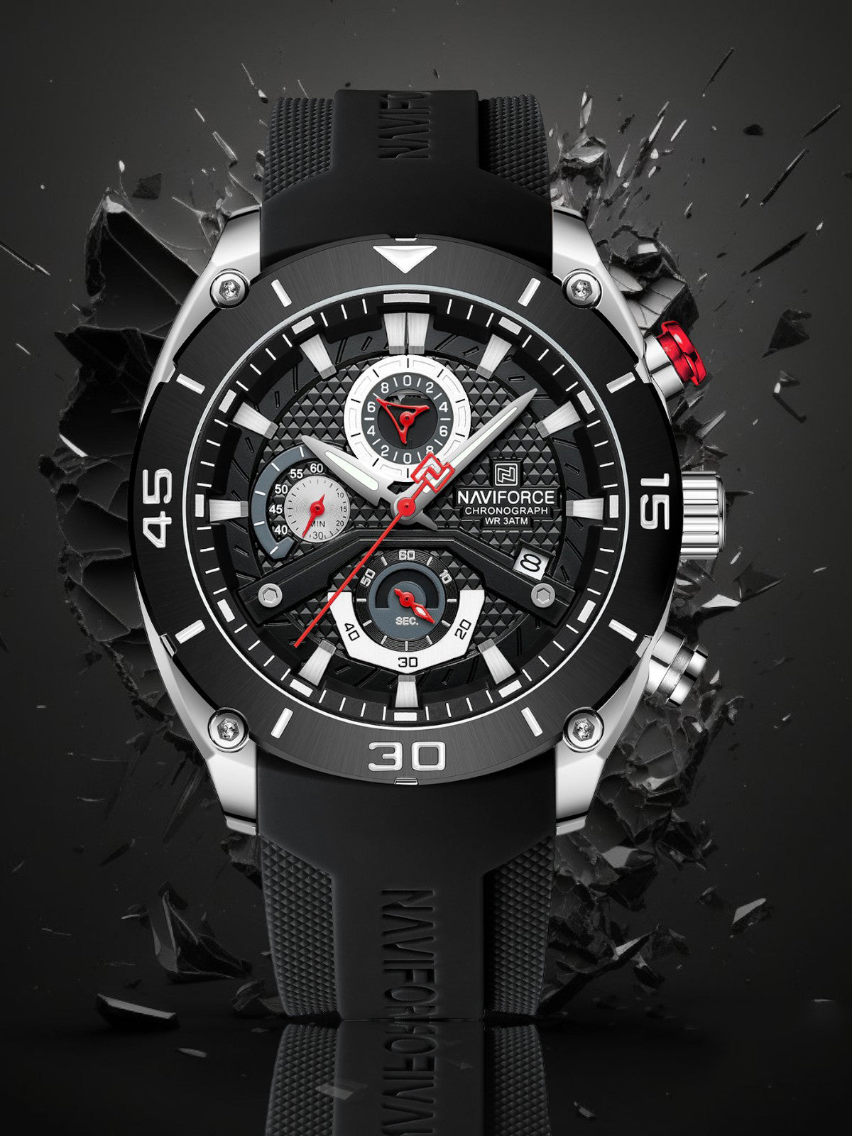 NF8038 Black Multi-Function Chronograph men watch - NAVIFORCE
