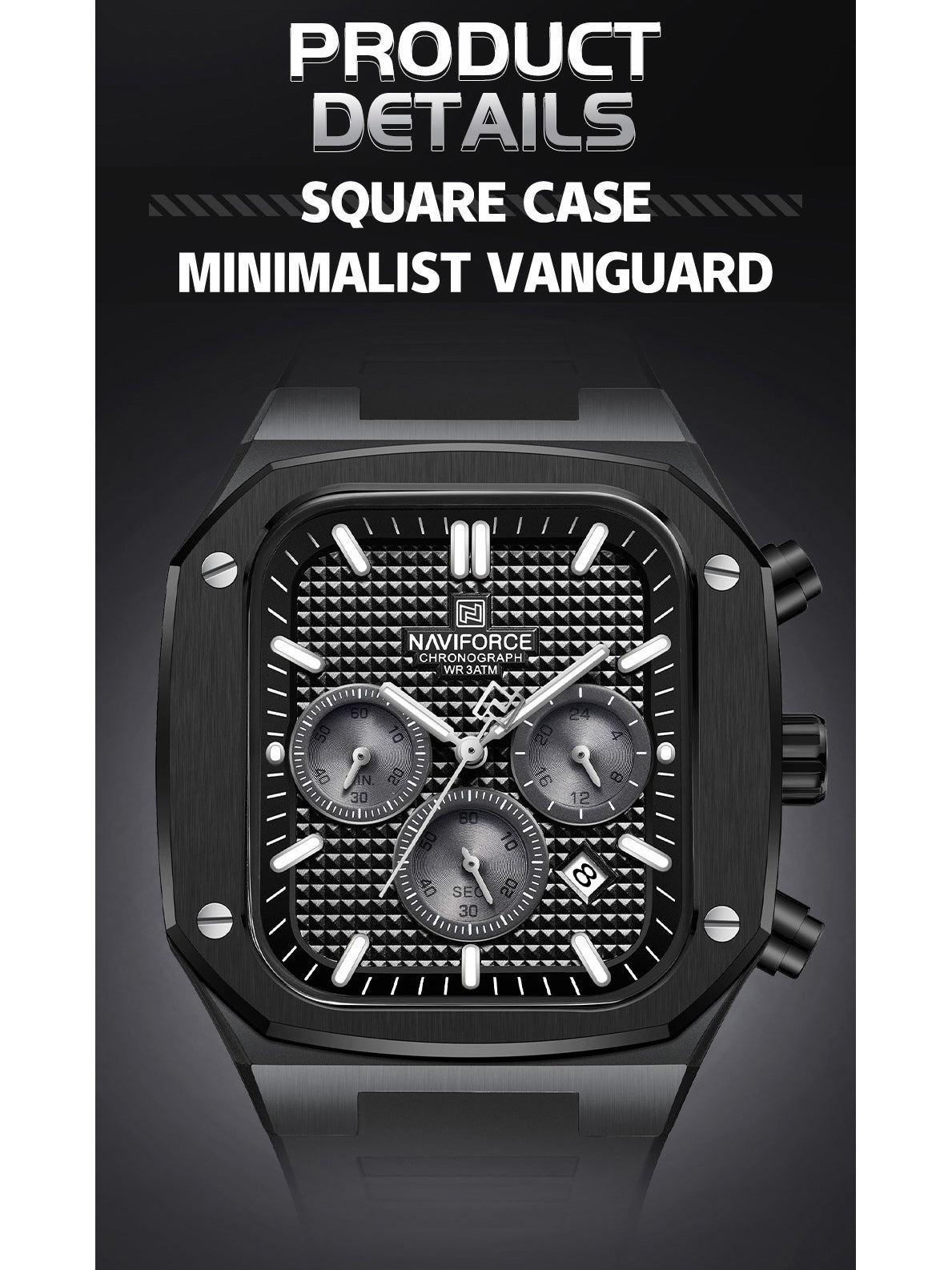 NF8037 Black chronograph watch for men - NAVIFORCE