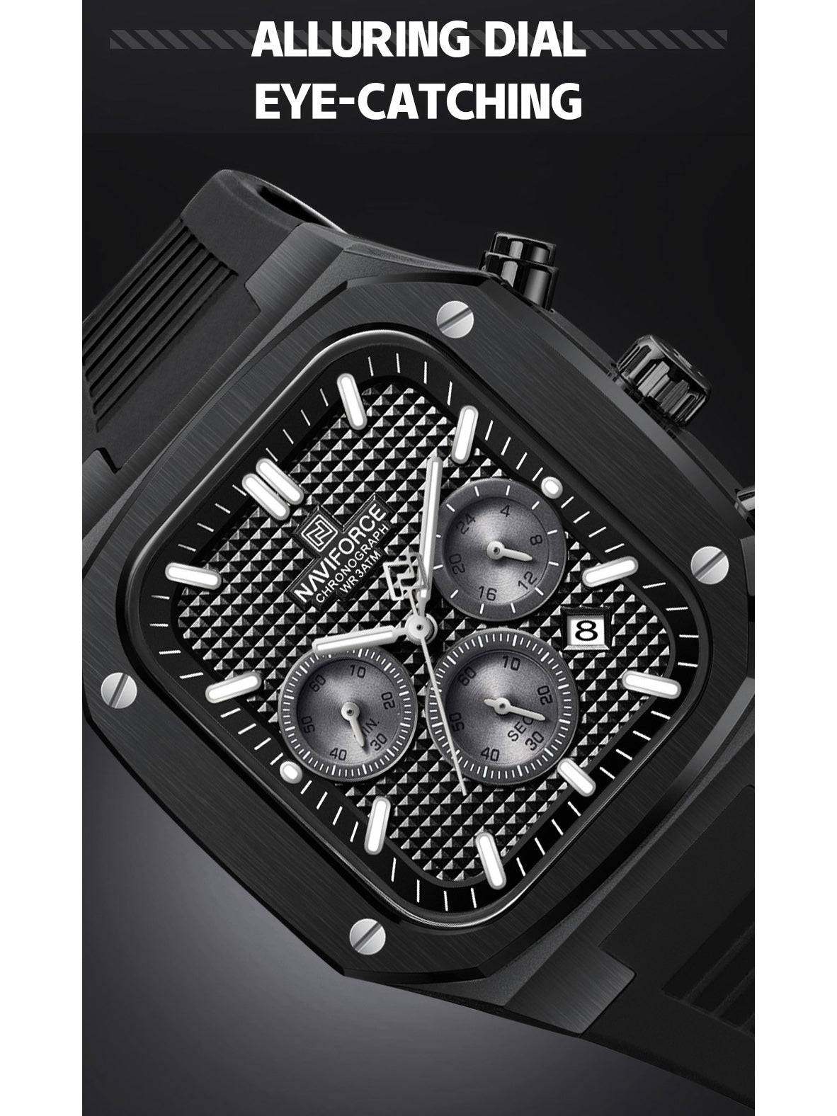 NF8037 Black chronograph watch for men - NAVIFORCE