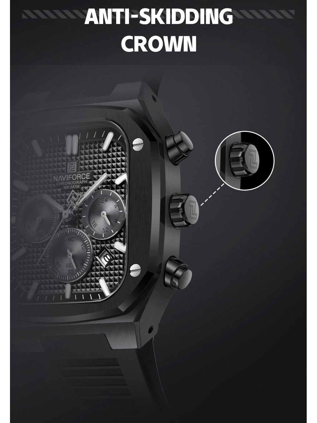 NF8037 Black chronograph watch for men - NAVIFORCE