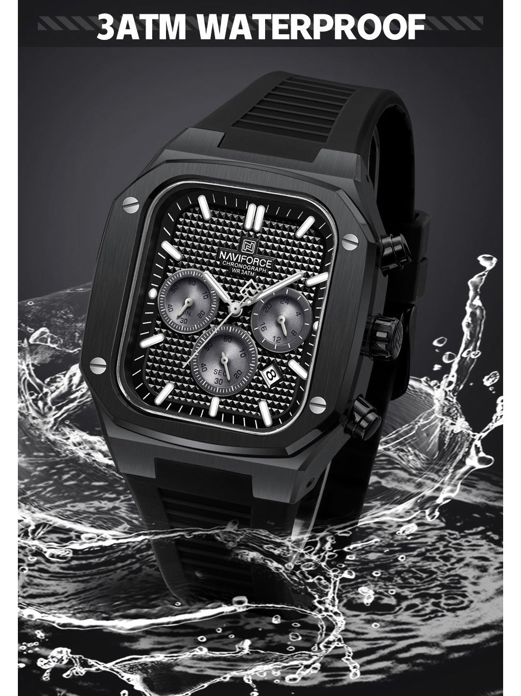 NF8037 Black chronograph watch for men - NAVIFORCE