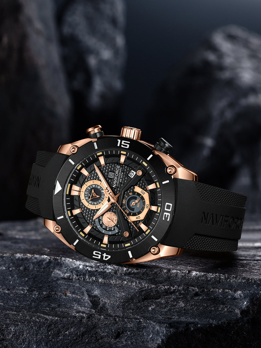 NF8038 Rosegold Black Multi-Function Chronograph men watch - NAVIFORCE