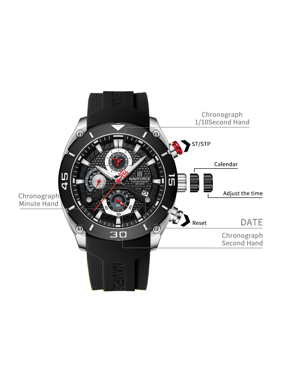 NF8038 Black Multi-Function Chronograph men watch - NAVIFORCE