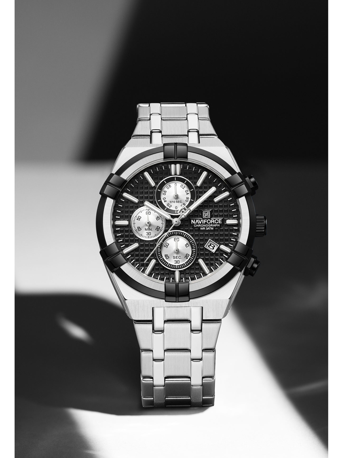 NF8042 Silver Black two tone analog chronograph watch for mens-NAVIFORCE