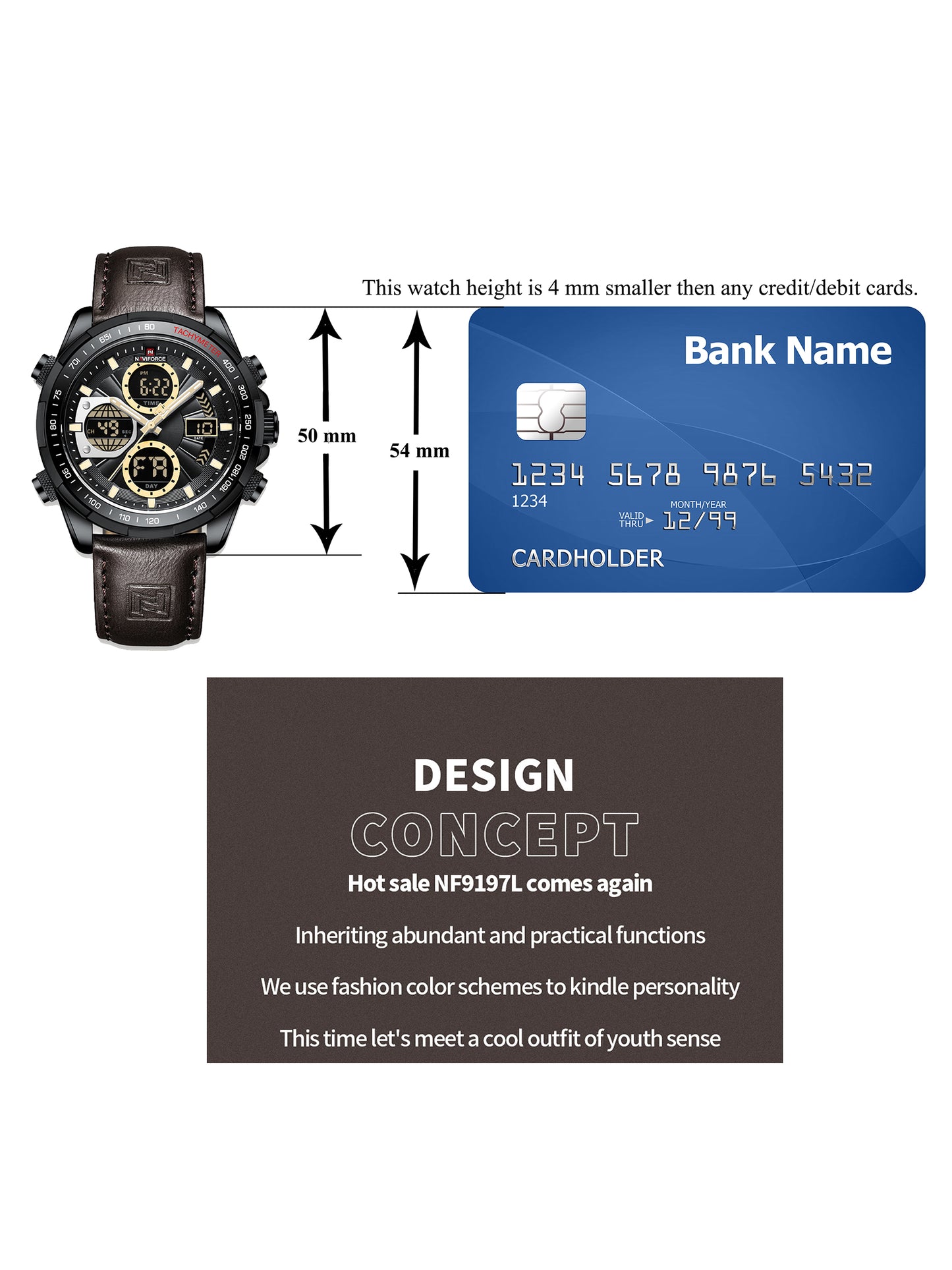 NF9197L brown leather ana-digital watch for men - NAVIFORCE