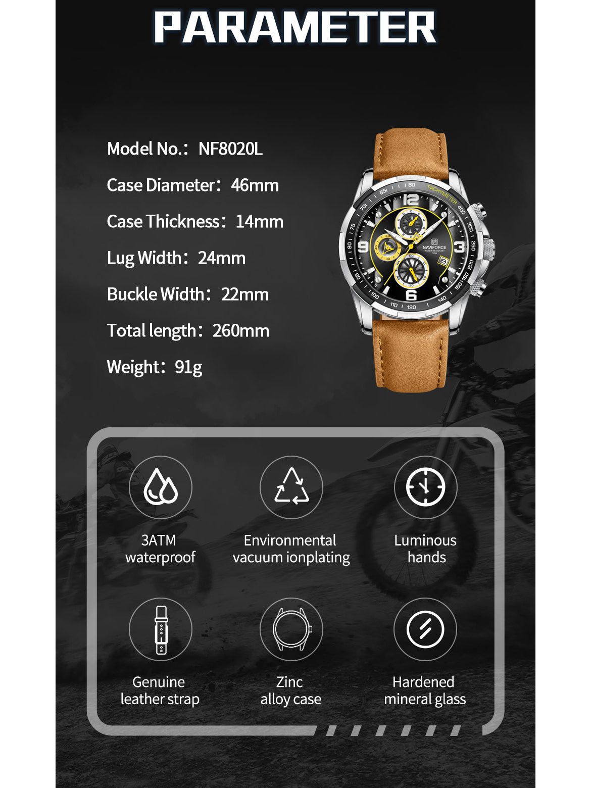 NF8020L Brown Chronograph watch for men - NAVIFORCE