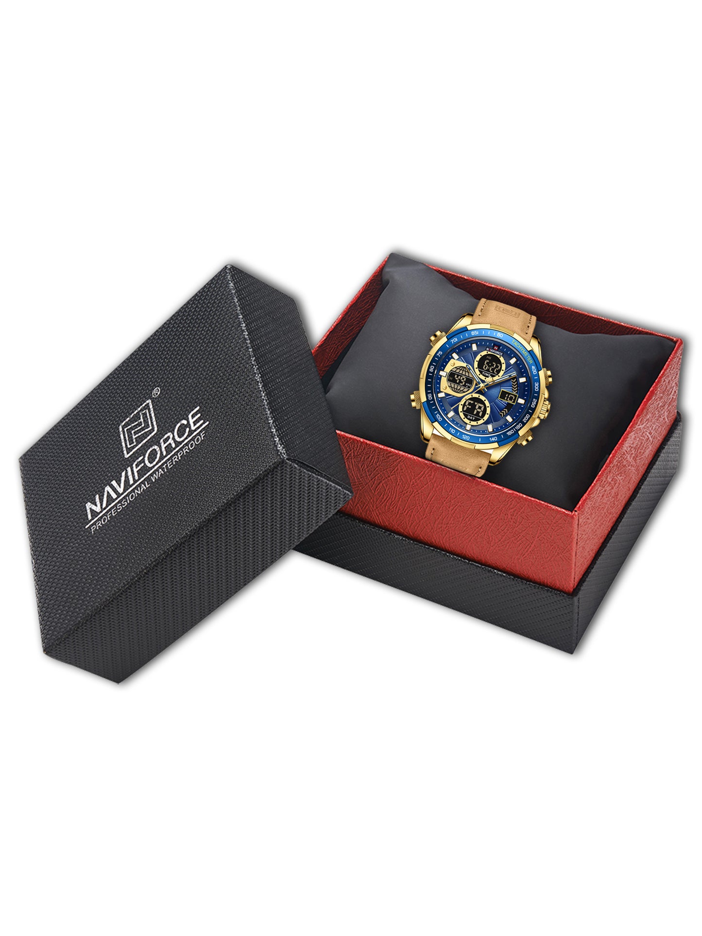 NF9197L Light Brown leather Ana-digital watch for men - NAVIFORCE