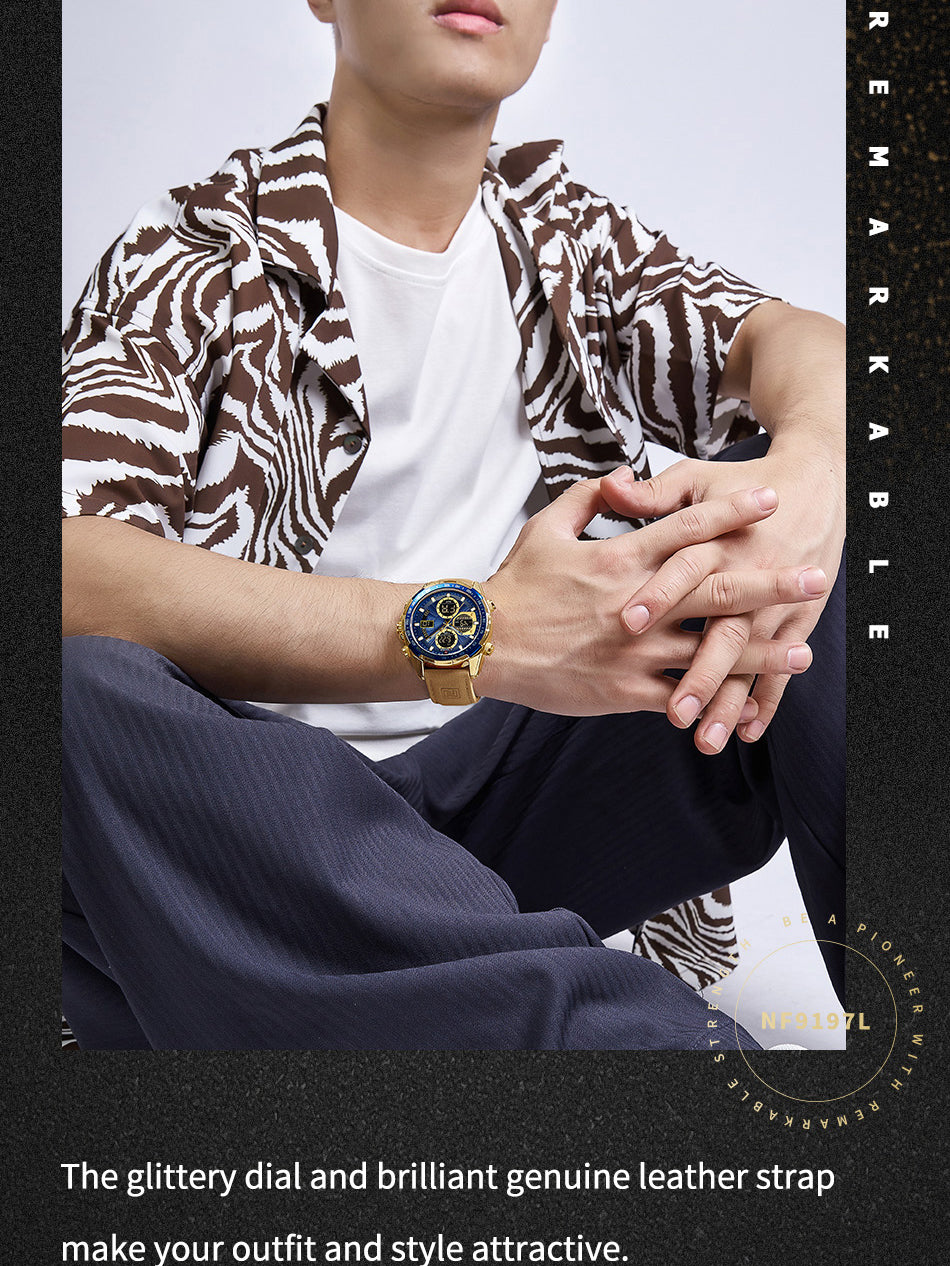 NF9197L Light Brown leather Ana-digital watch for men - NAVIFORCE