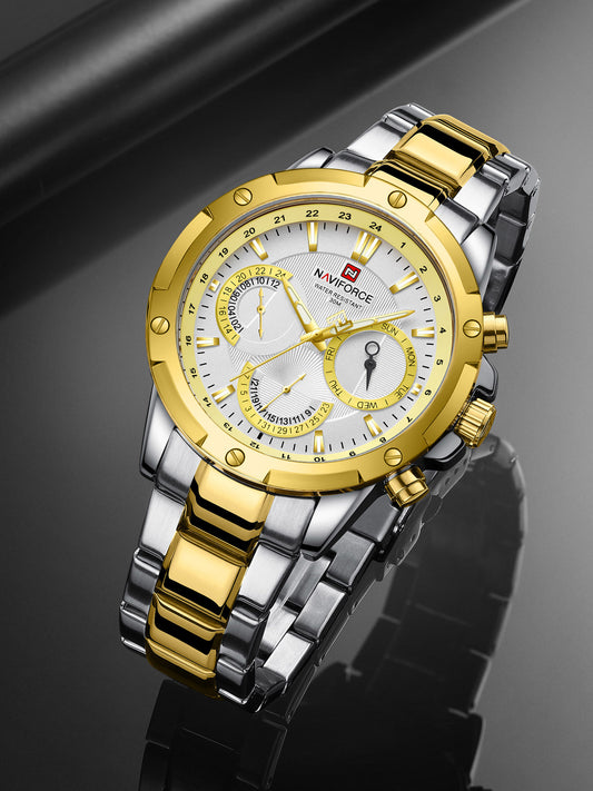 NF9196 Silver Gold Chronograph watch for men - Naviforce