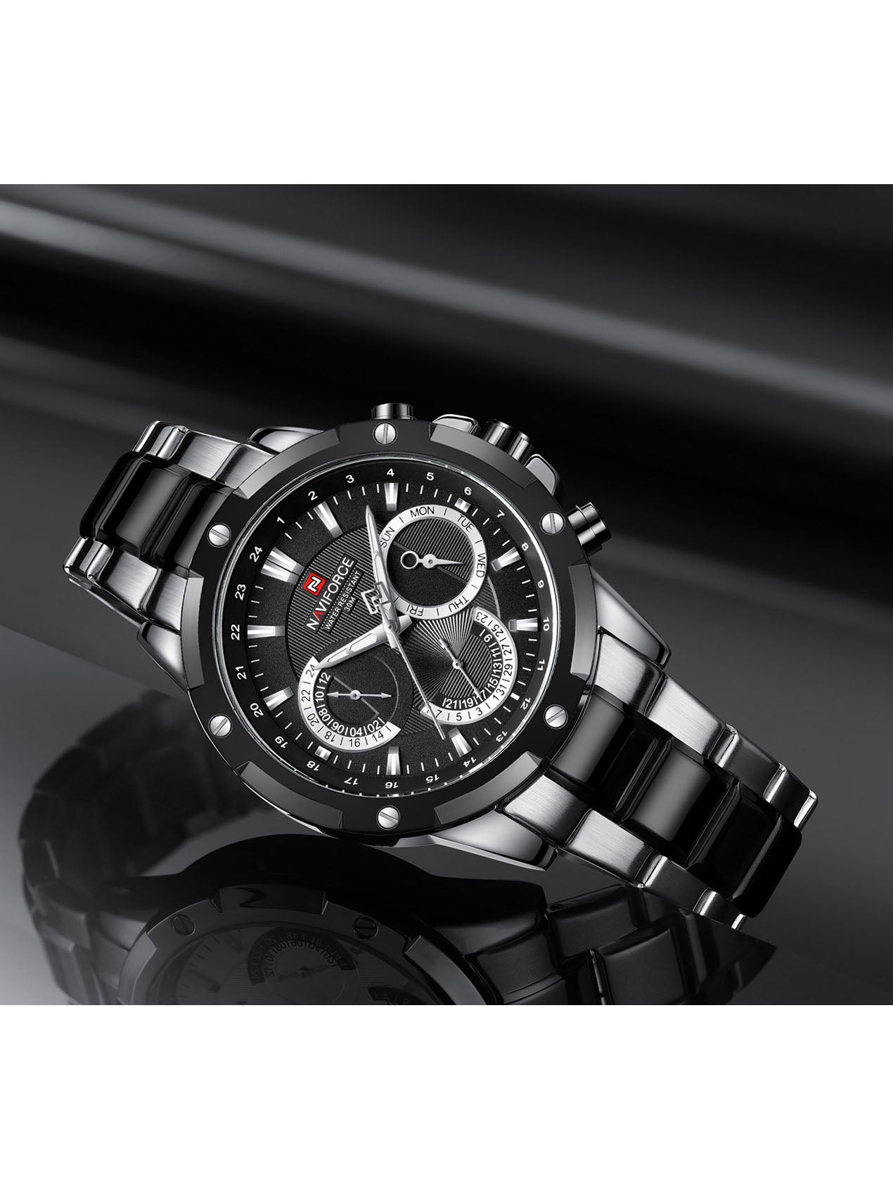 NF9196 SILVER BLACK Chronograph watch for men - NAVIFORCE