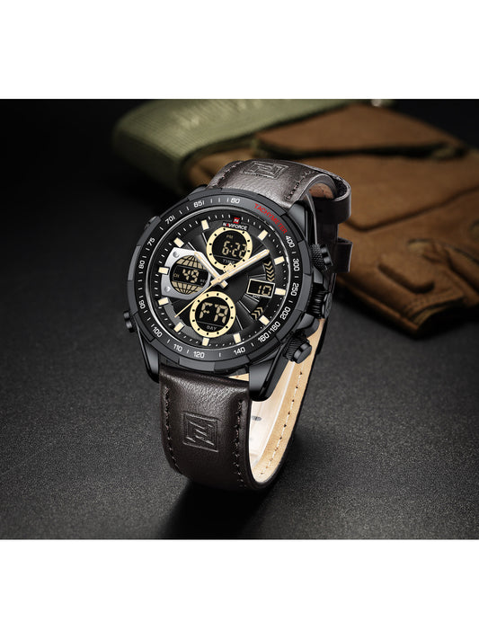 NF9197L brown leather ana-digital watch for men - NAVIFORCE