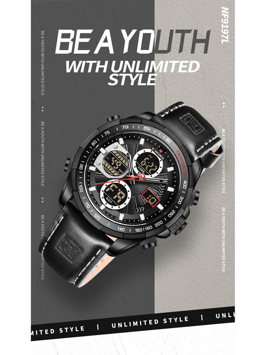 NF9197L Black leather ana-digital watch for men - NAVIFORCE