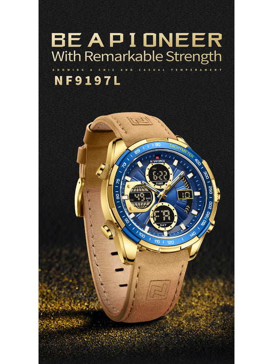 NF9197L Light Brown leather Ana-digital watch for men - NAVIFORCE