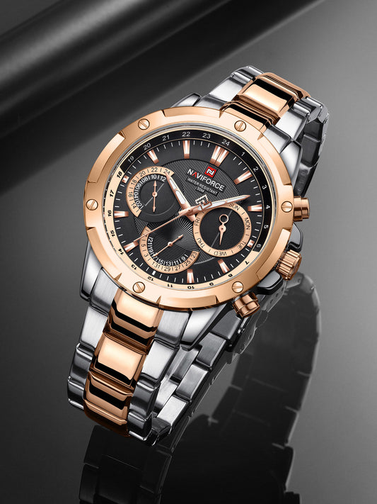 NF9196 Silver RoseGold Chronograph watch for men - Naviforce