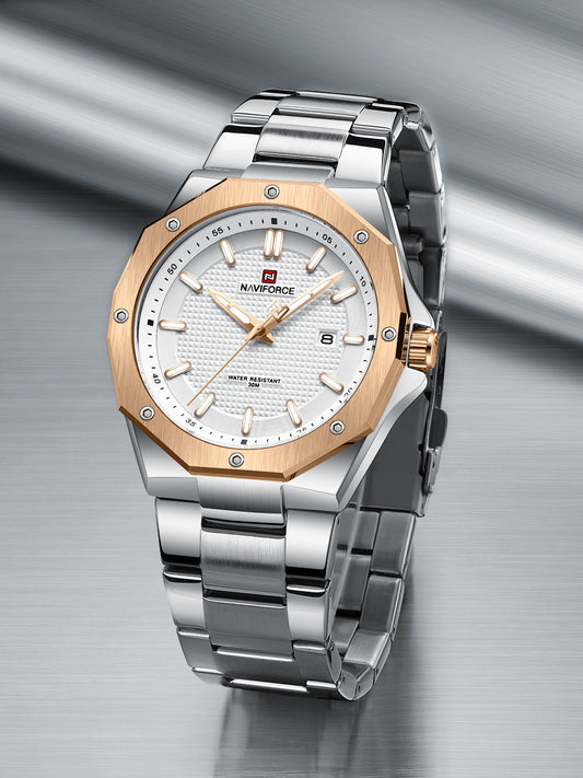 NF9200 Silver RoseGold analog with date watch for mens-NAVIFORCE