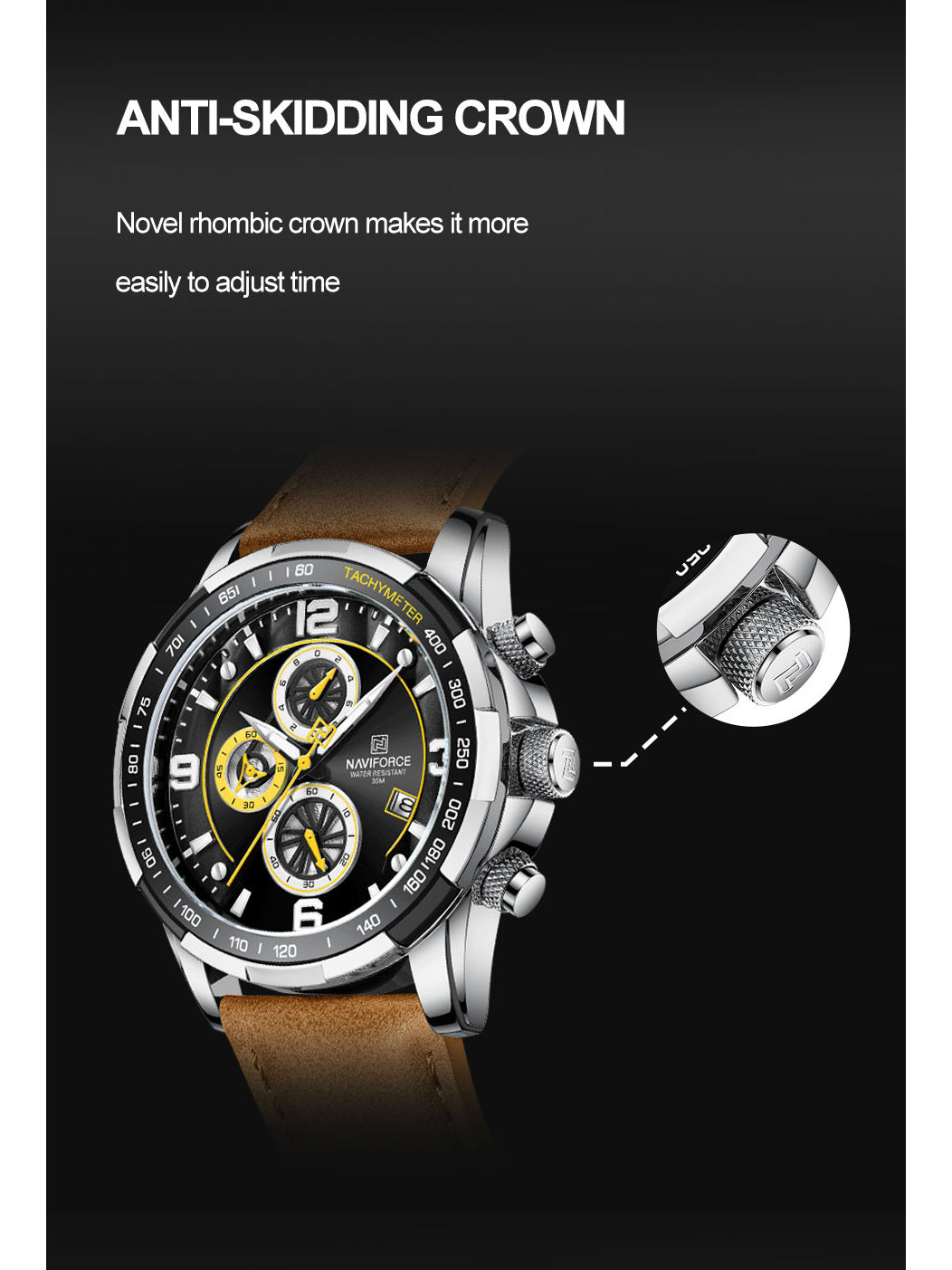NF8020L Brown Chronograph watch for men - NAVIFORCE