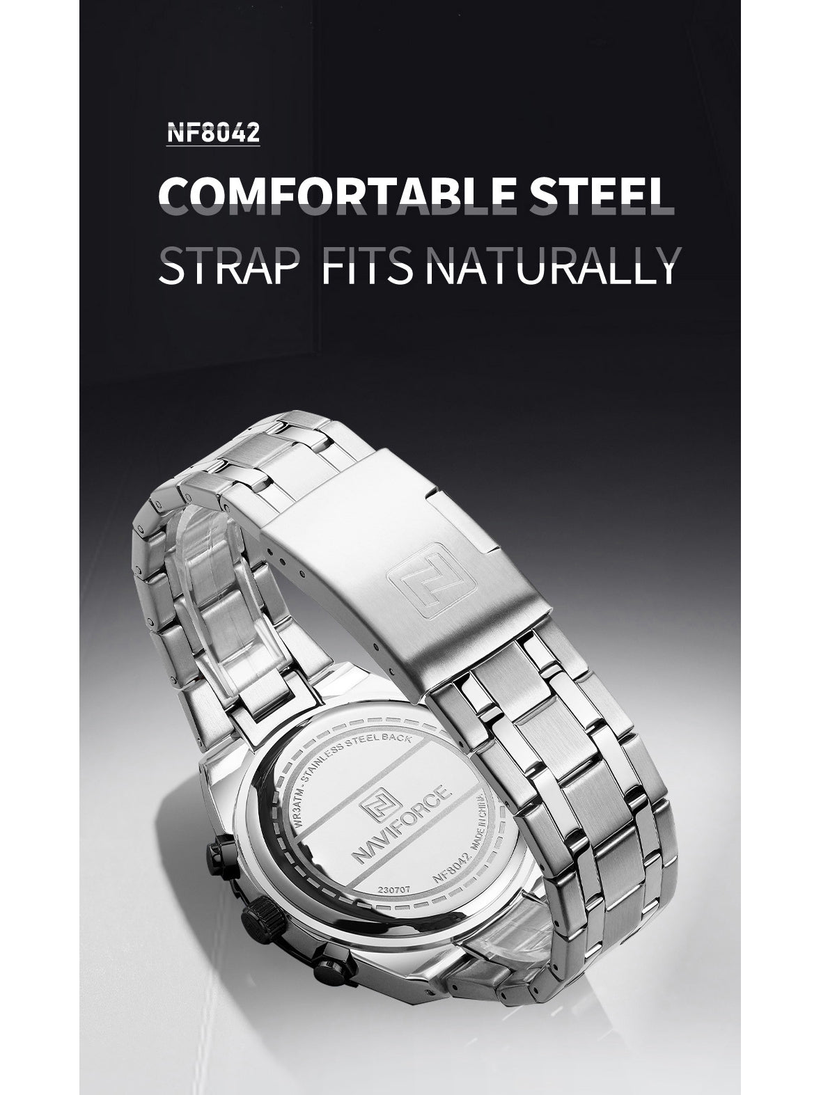 NF8042 Silver Black two tone analog chronograph watch for mens-NAVIFORCE