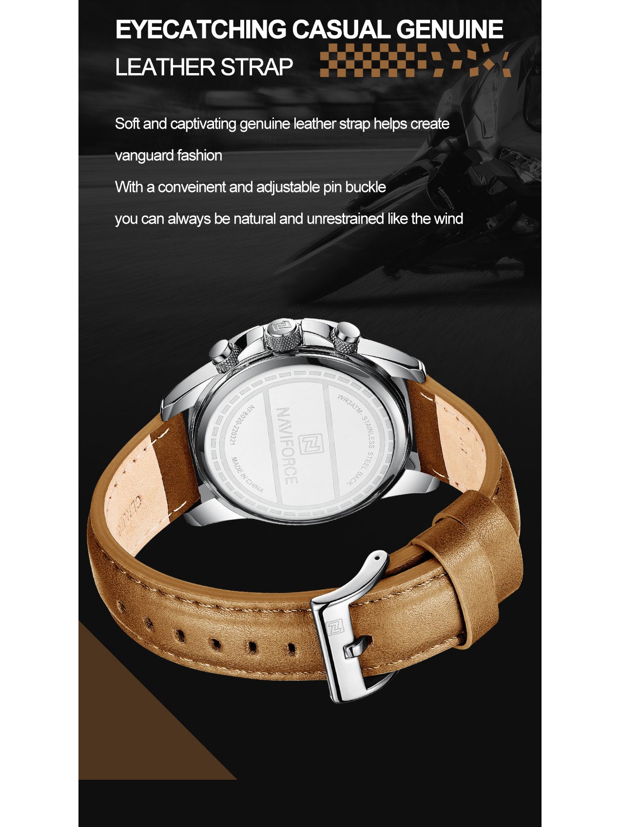 NF8020L Brown Chronograph watch for men - NAVIFORCE