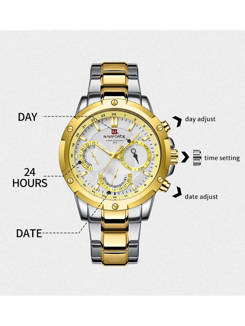 NF9196 Silver Gold Chronograph watch for men - Naviforce