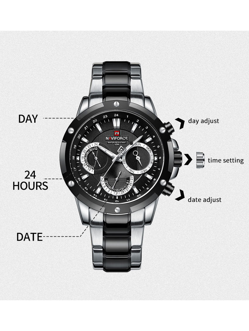 NF9196 SILVER BLACK Chronograph watch for men - NAVIFORCE