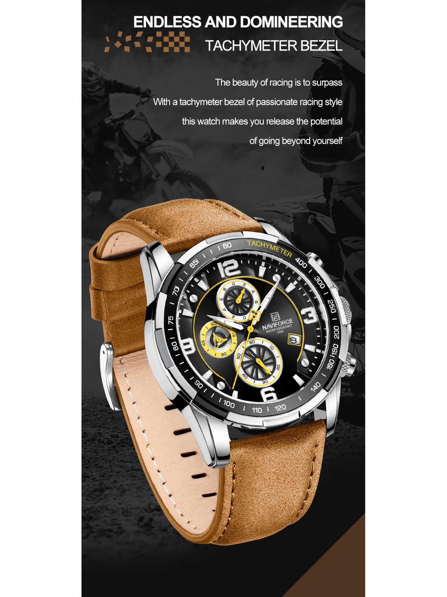 NF8020L Brown Chronograph watch for men - NAVIFORCE
