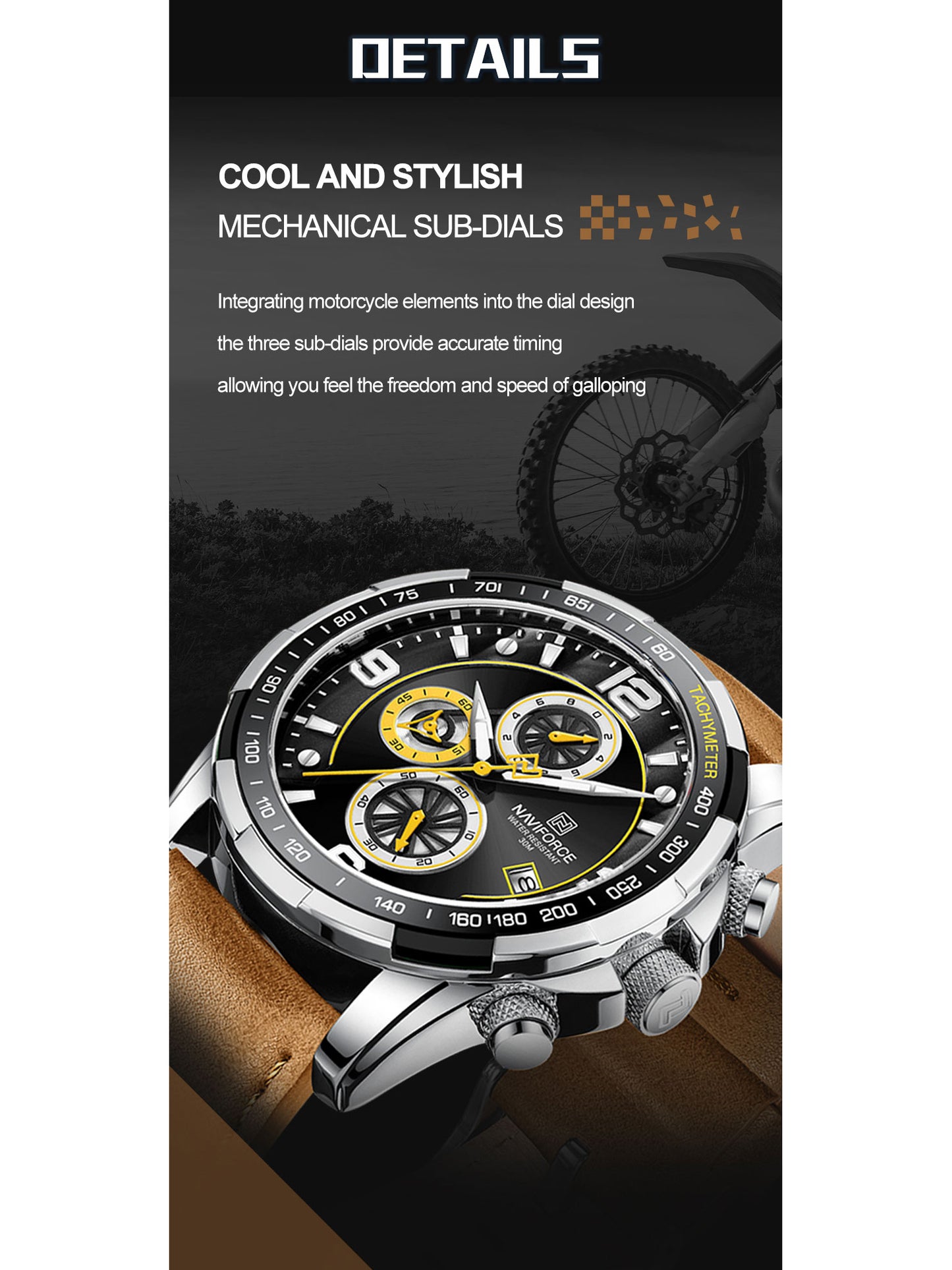 NF8020L Brown Chronograph watch for men - NAVIFORCE