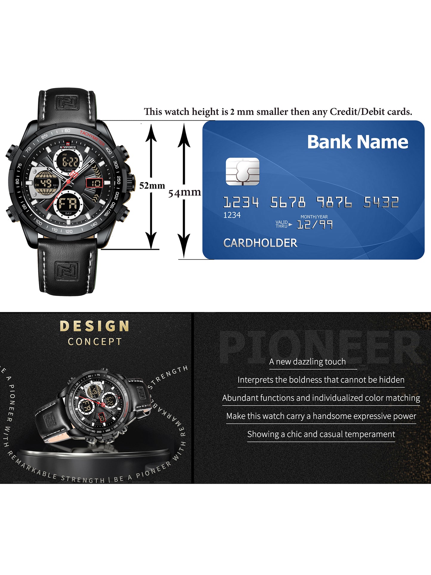 NF9197L Black leather ana-digital watch for men - NAVIFORCE