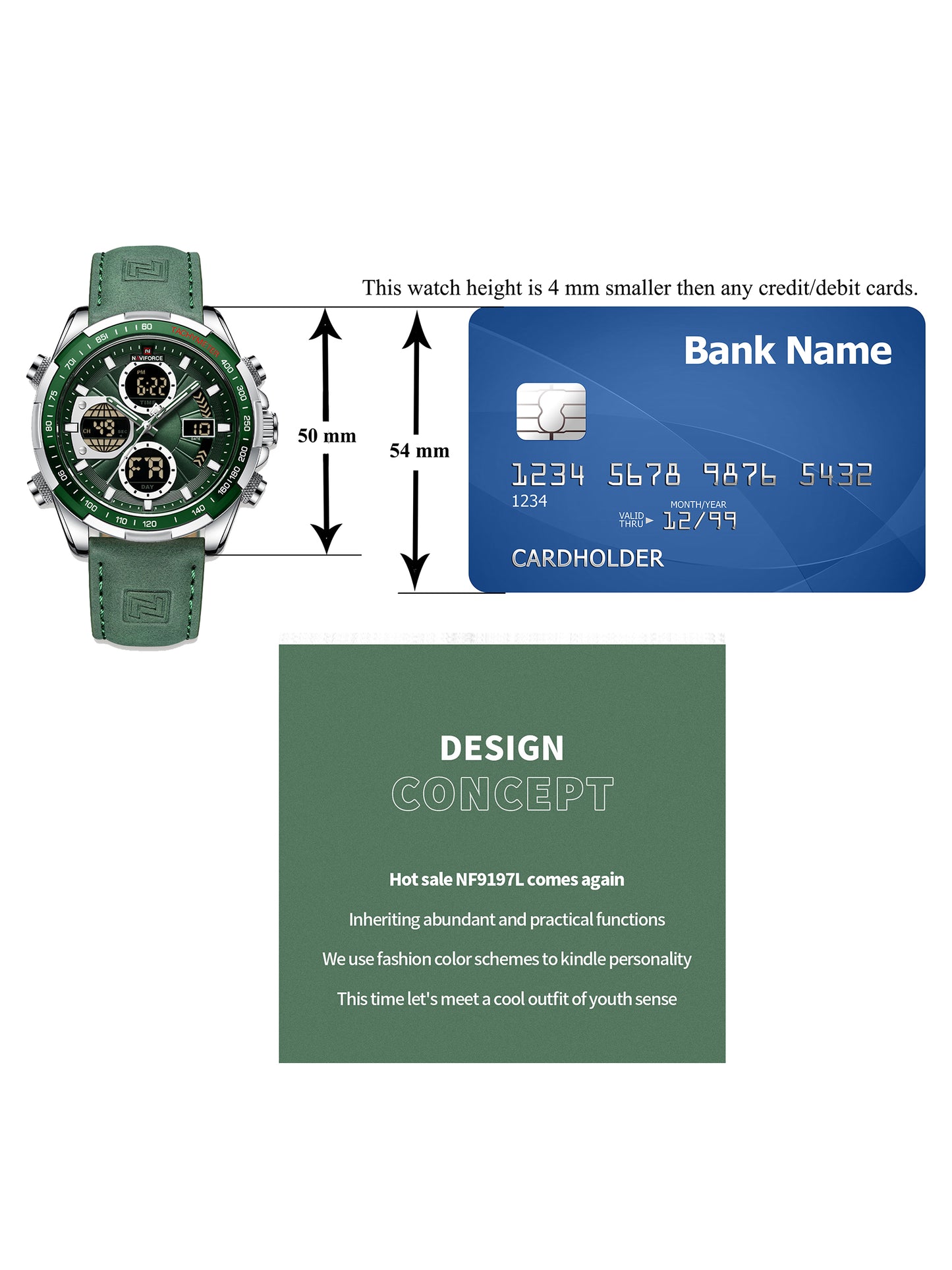 NF9197L Green leather ana-digital watch for men - NAVIFORCE