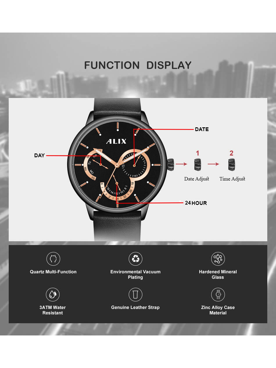 AL3011 Black chronograph analog watch for mens - ALIX