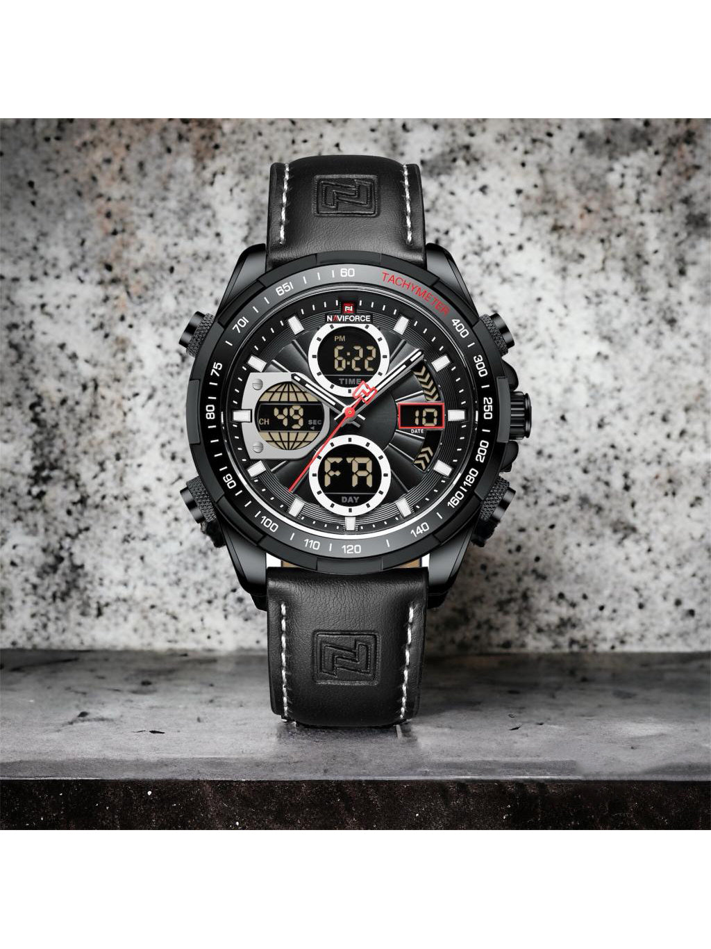 NF9197L Black leather ana-digital watch for men - NAVIFORCE