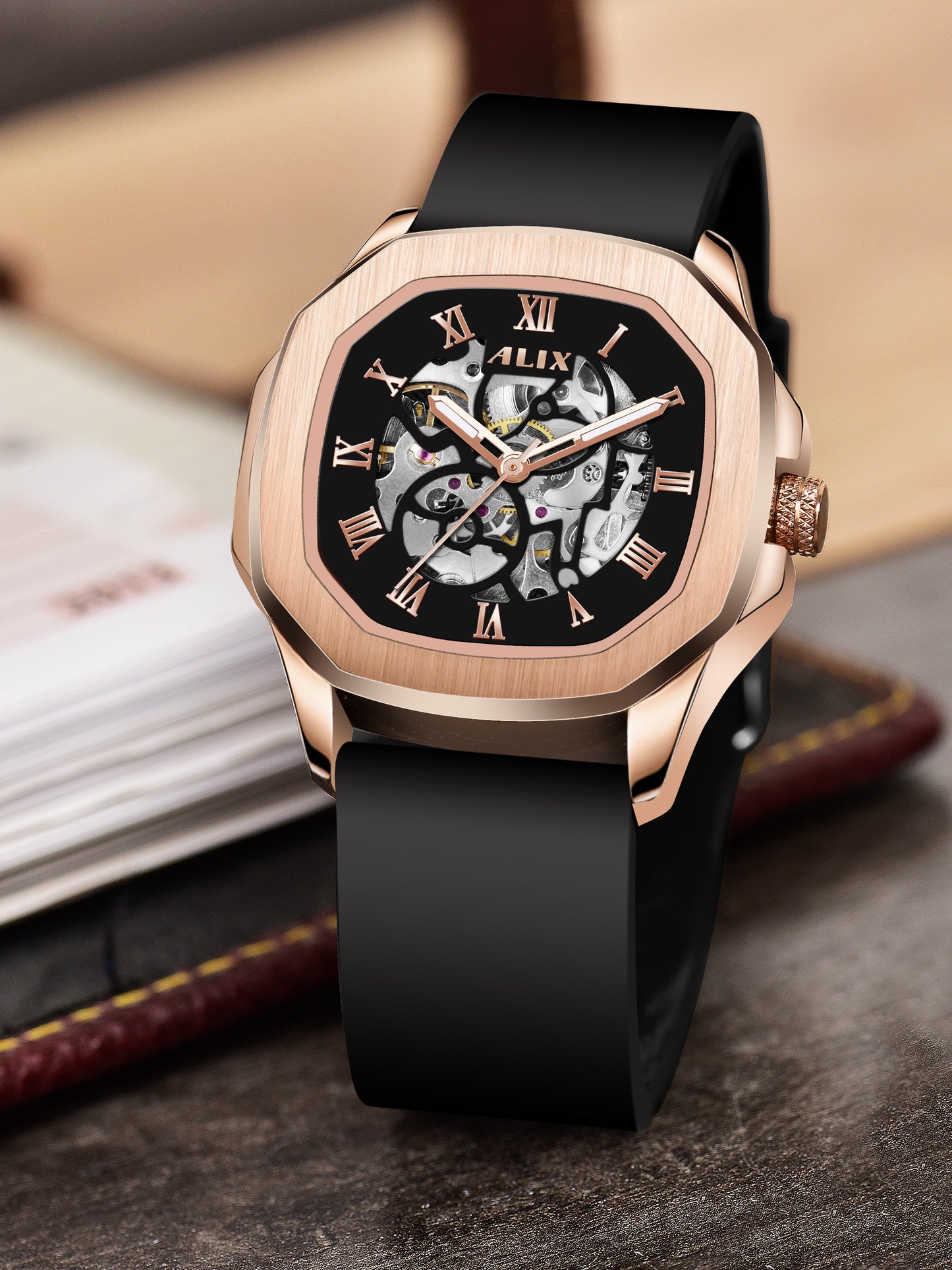 AL2901 Rose gold Skeleton Automatic men's watch