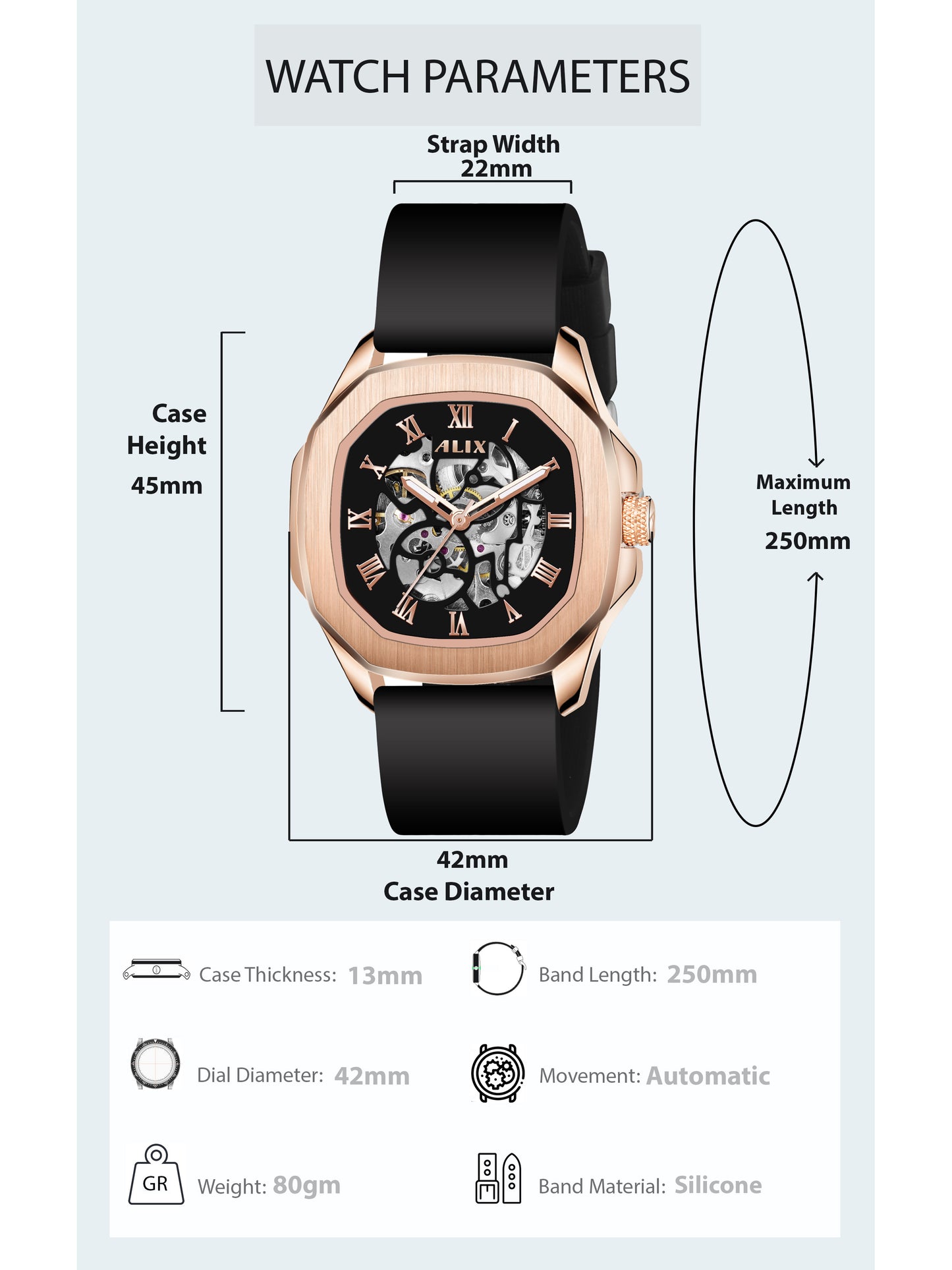 AL2901 Rose gold Skeleton Automatic men's watch