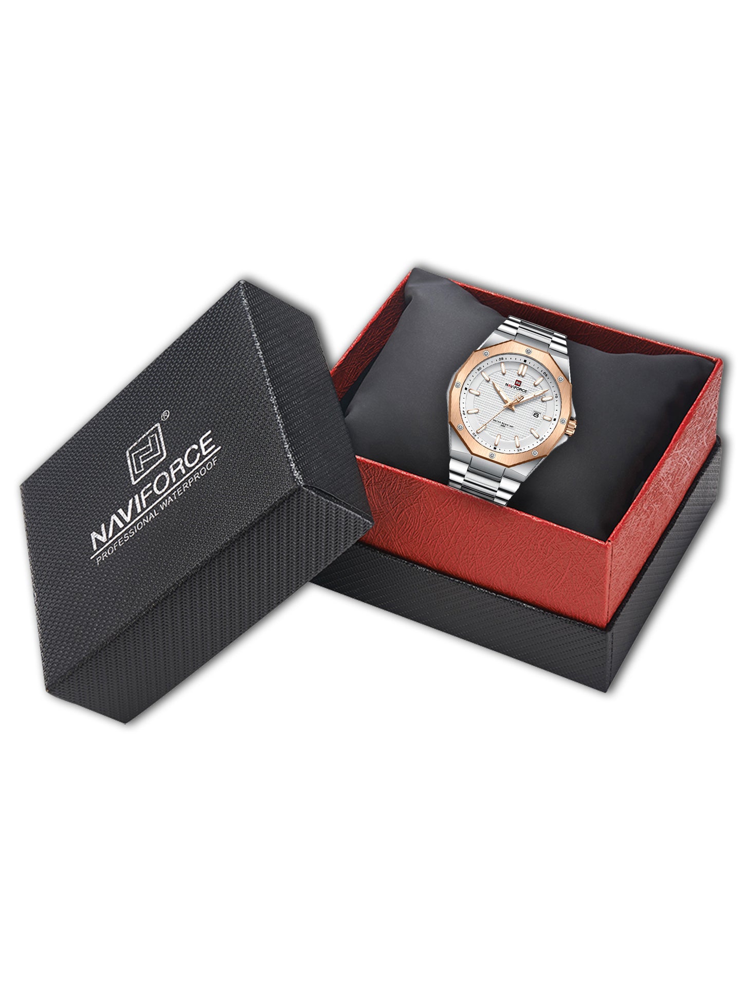 NF9200 Silver RoseGold analog with date watch for mens-NAVIFORCE