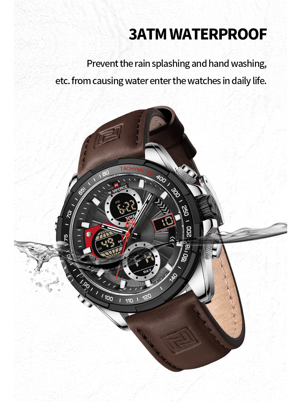 NF9197L Dark Brown leather Ana-digital watch for men - NAVIFORCE