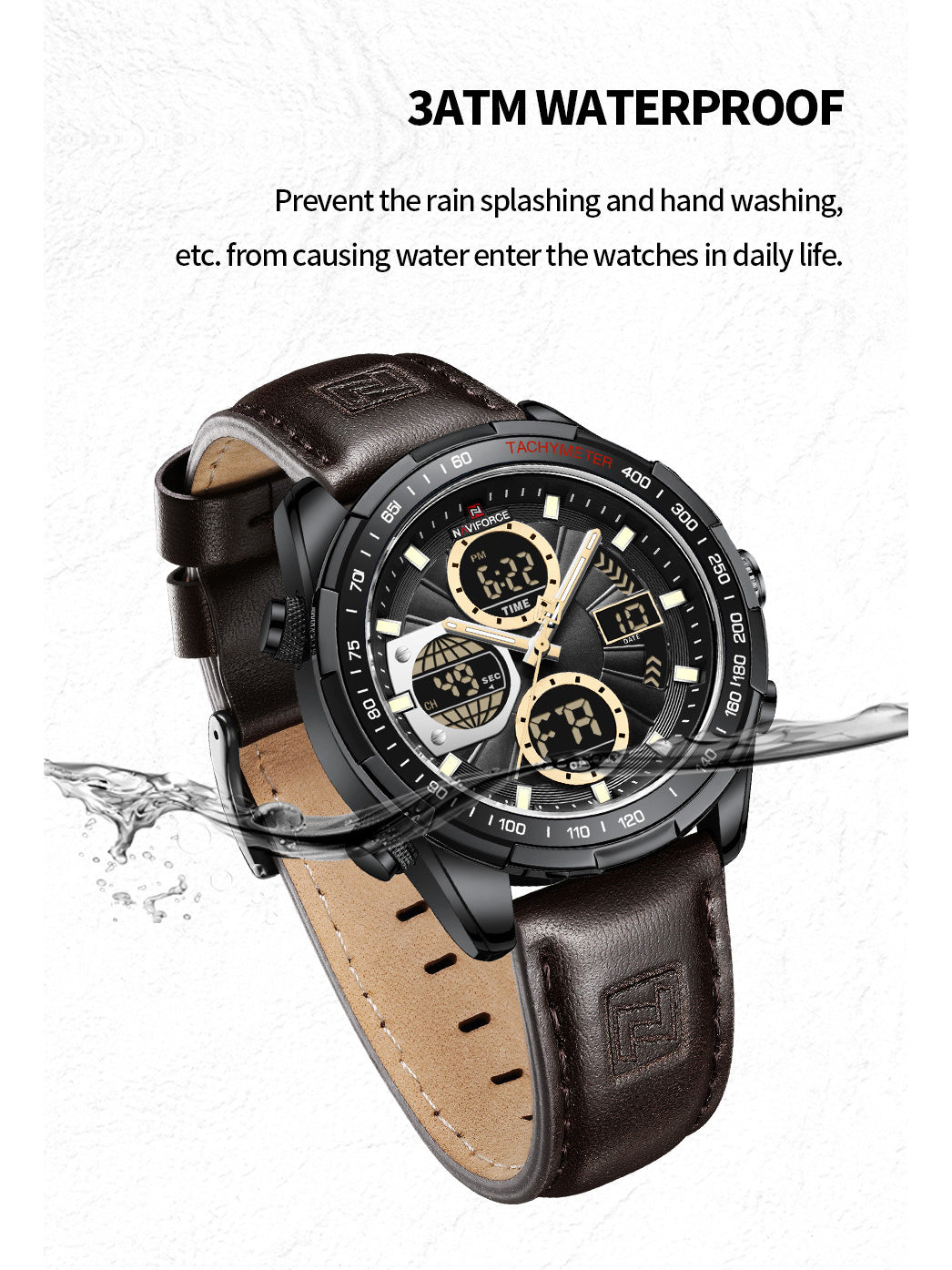 NF9197L brown leather ana-digital watch for men - NAVIFORCE