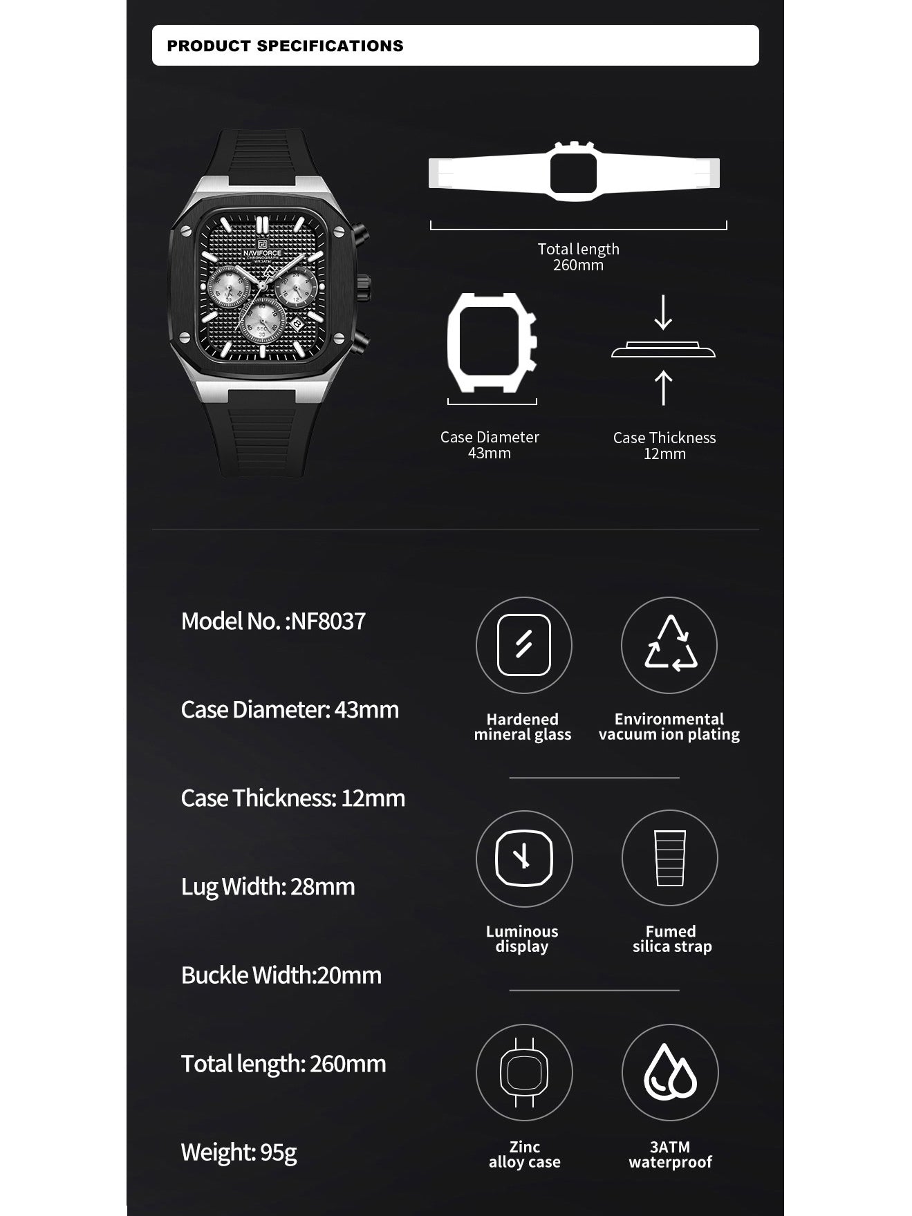 NF8037 chrome chronograph watch for men - NAVIFORCE