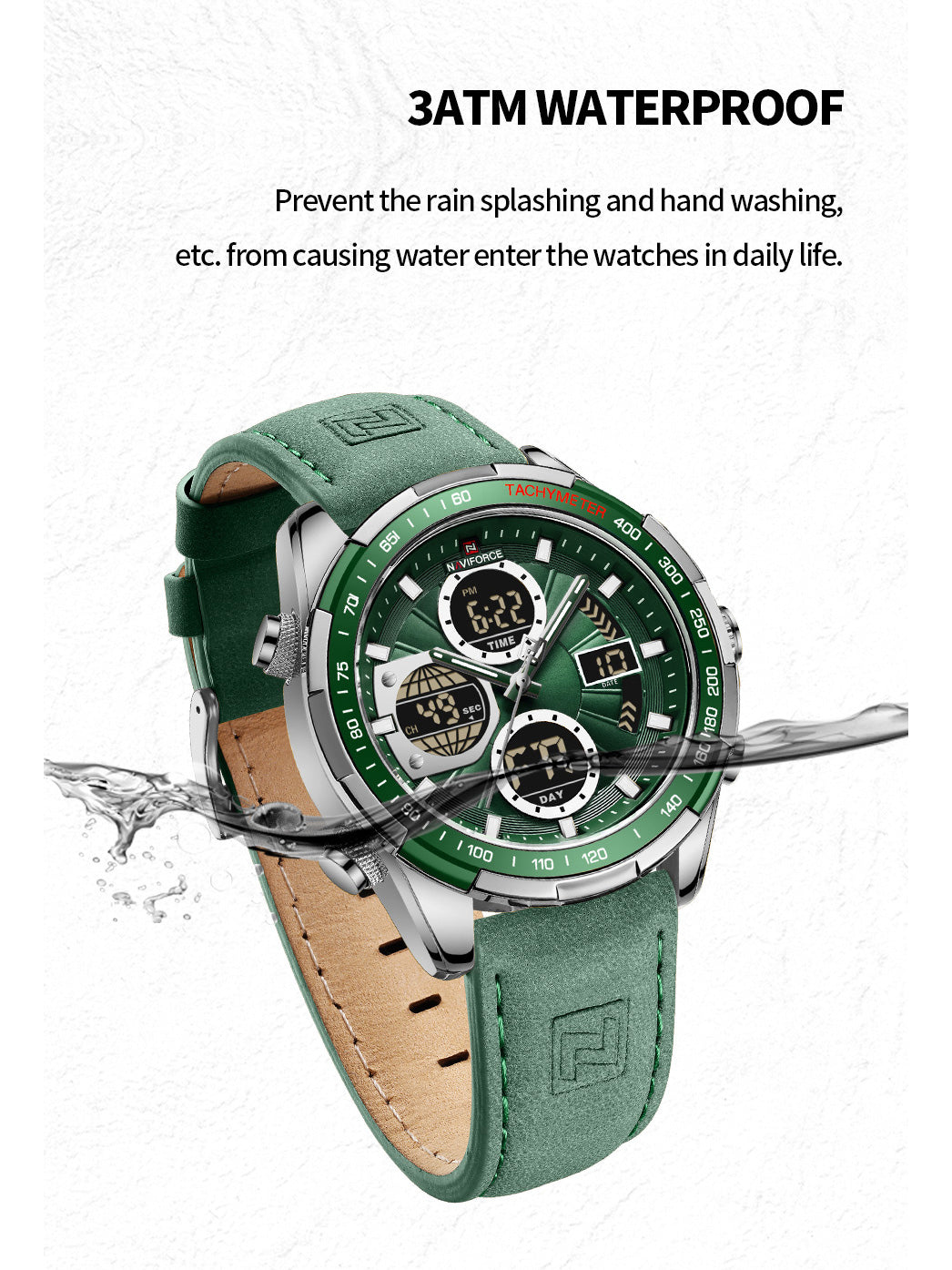 NF9197L Green leather ana-digital watch for men - NAVIFORCE