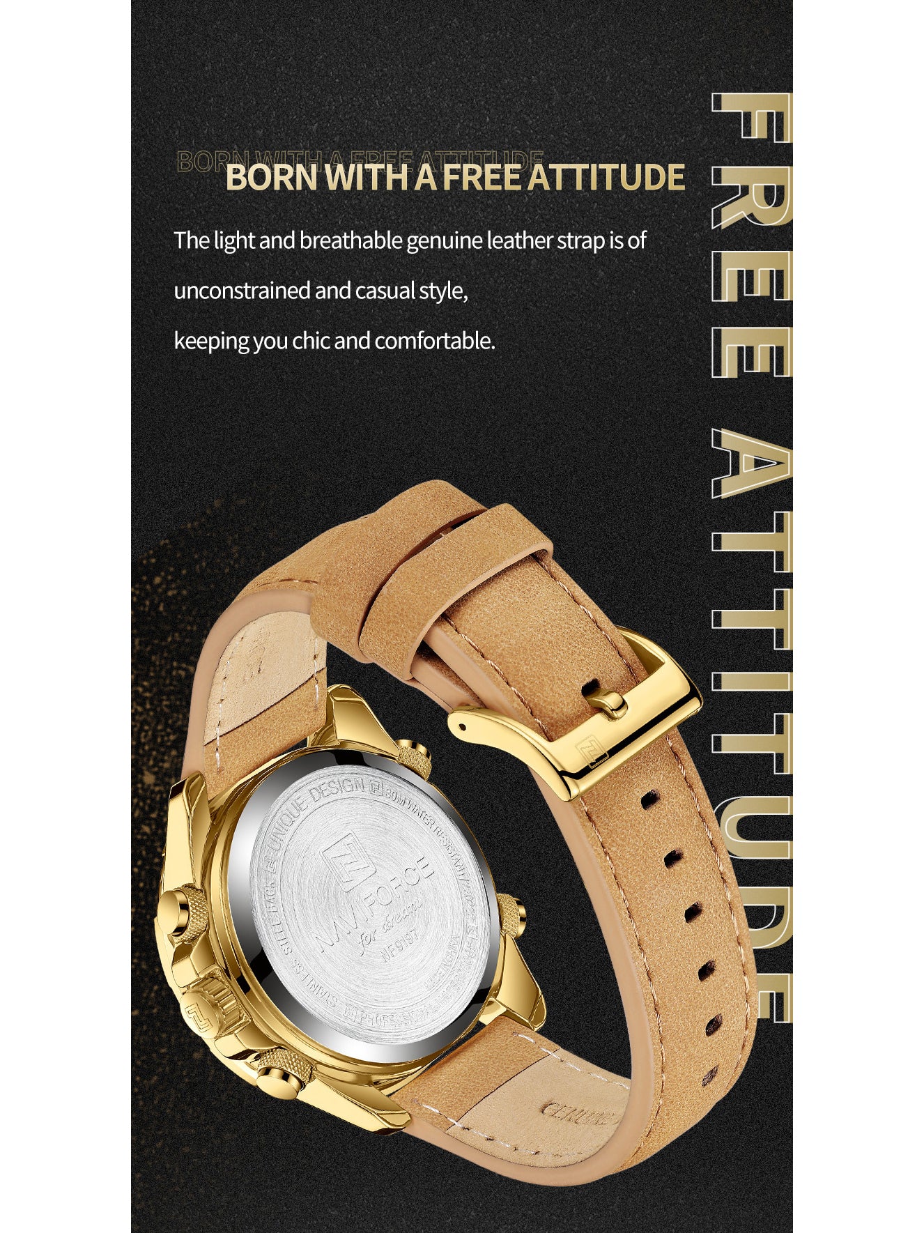 NF9197L Light Brown leather Ana-digital watch for men - NAVIFORCE